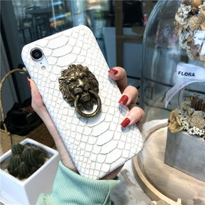 Compatible with Apple, Suitable for 11 metal lion head phone case iPhonexs max leather pattern