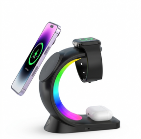 4 In 1 Magnetic Wireless Charger Fast Charging For Smart Phone Atmosphere Light Charging Station For Airpods Pro I-phone Watch
